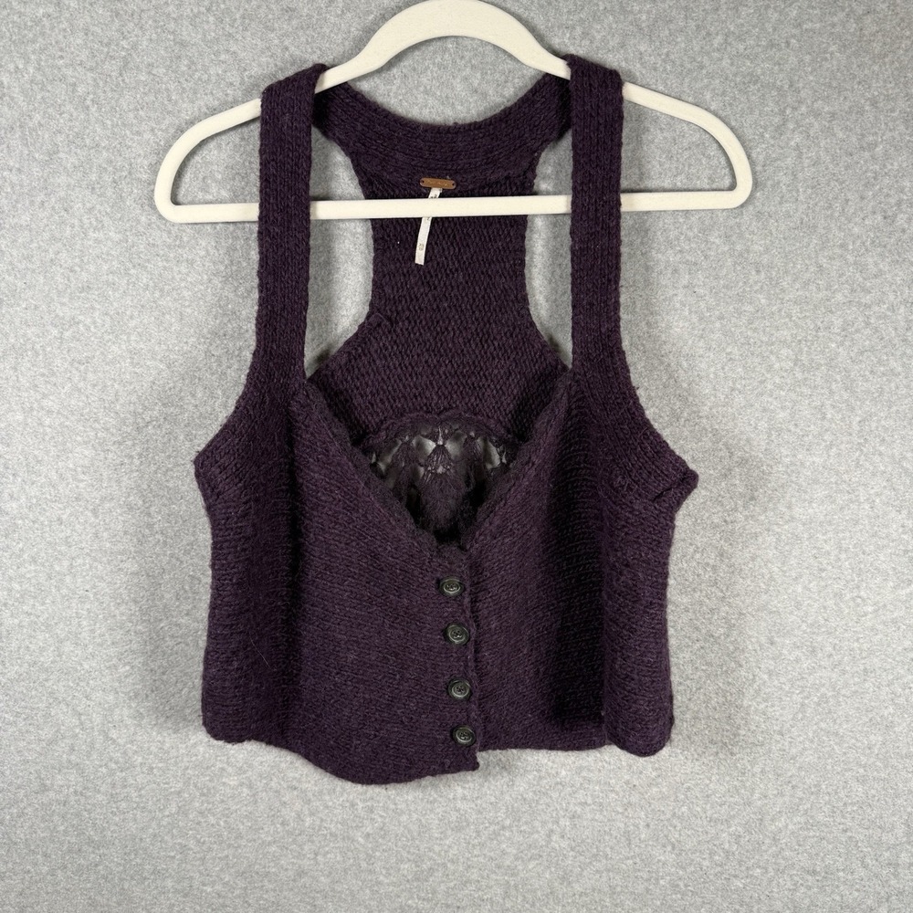Free People Crochet Cami Womens XS Purple Wool Tank Top Vest Vintage Whimsygoth